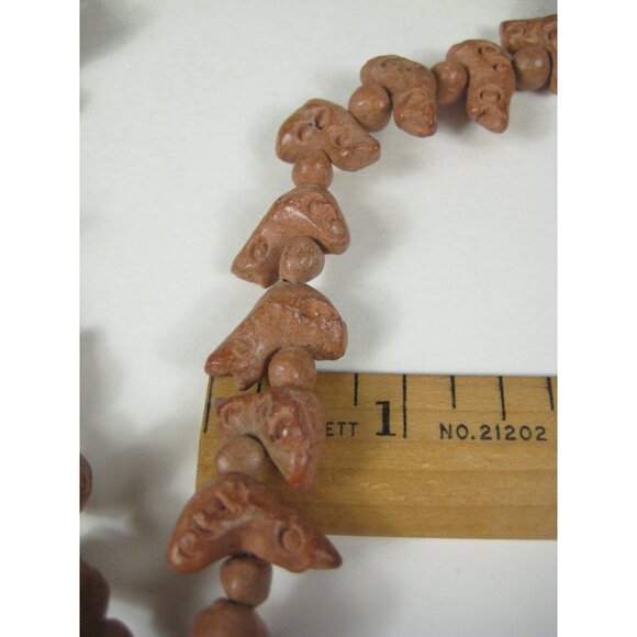 Native American Carved Clay Bead Necklace Bird Fetish Handmade Folk Art 28 inch - Picture 4 of 11